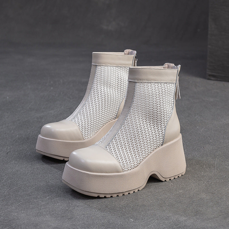 Women Minimalism Plain Mesh Chunky Platform Boots-RAIIFY