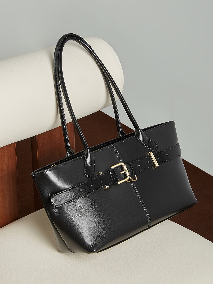 Women's Vintage Leather Belt Buckle Tote Bag-RAIIFY
