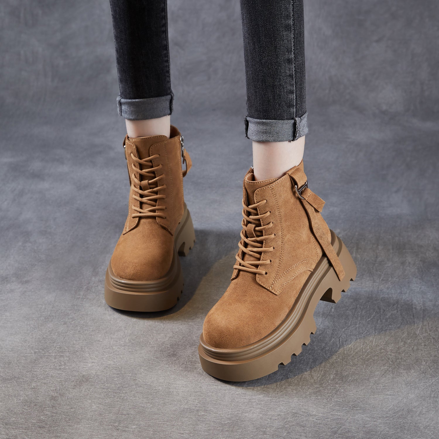 Women's Minimalist Plain Suede Platform Ankle Boots-RAIIFY