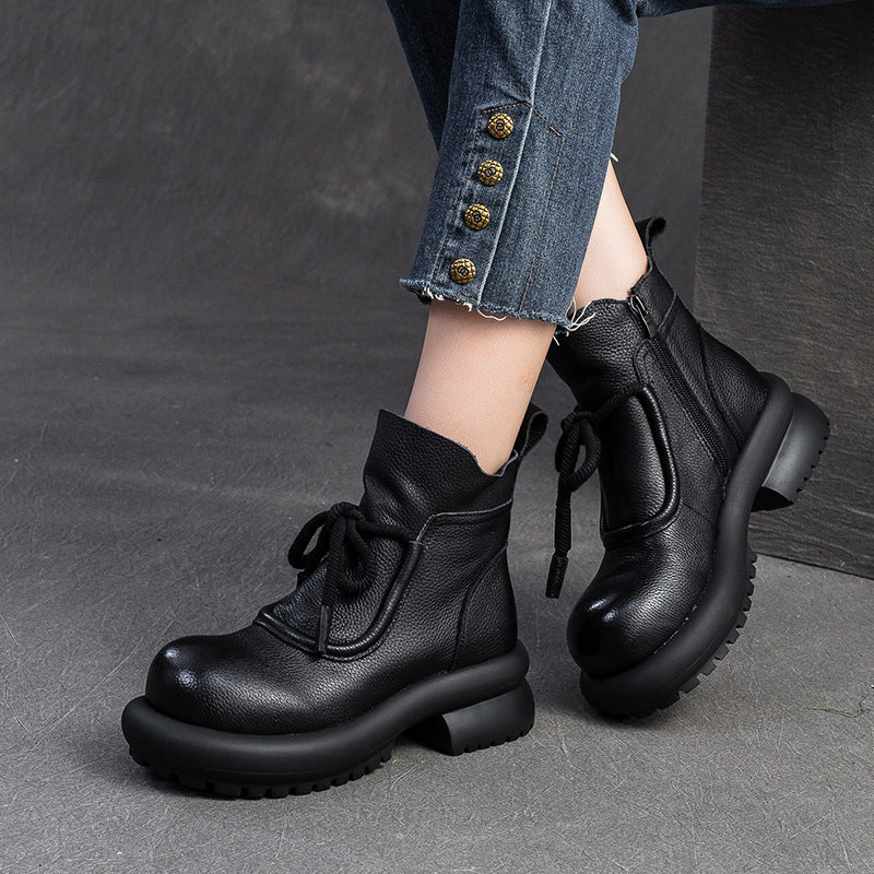 Women Retro Soft Leather Thick Soled Boots-RAIIFY