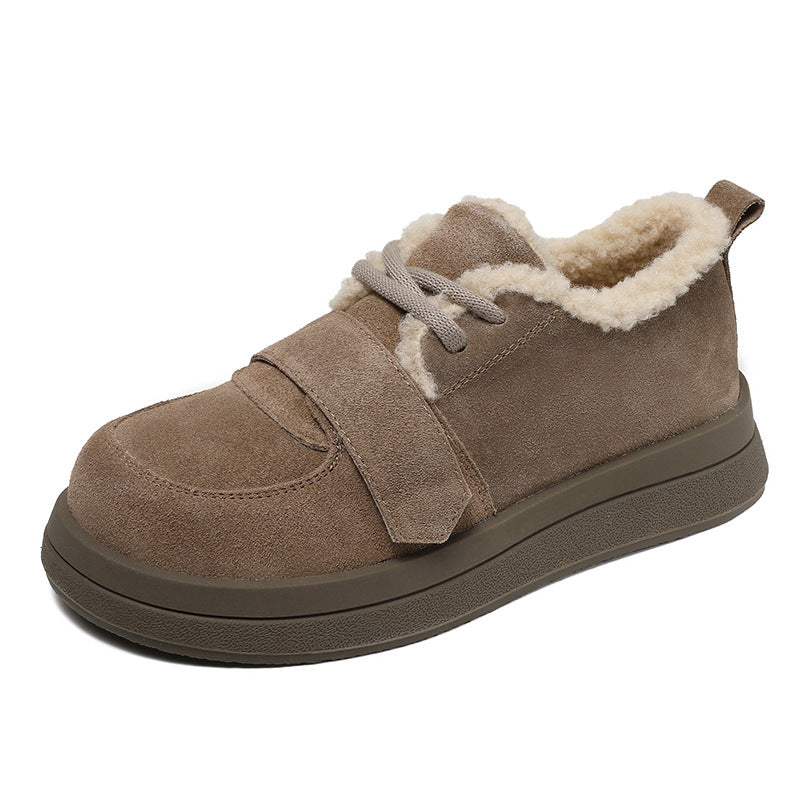 Women Vintage Suede Winter Furred Flat Casual Shoes-RAIIFY