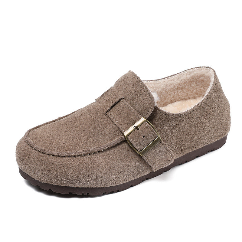 Women Retro Solid Suede Furred Flat Casual Shoes-RAIIFY