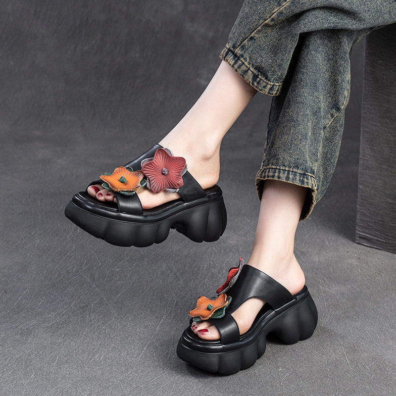 Women Stylish Leather Soft Platform Slides Sandals-RAIIFY