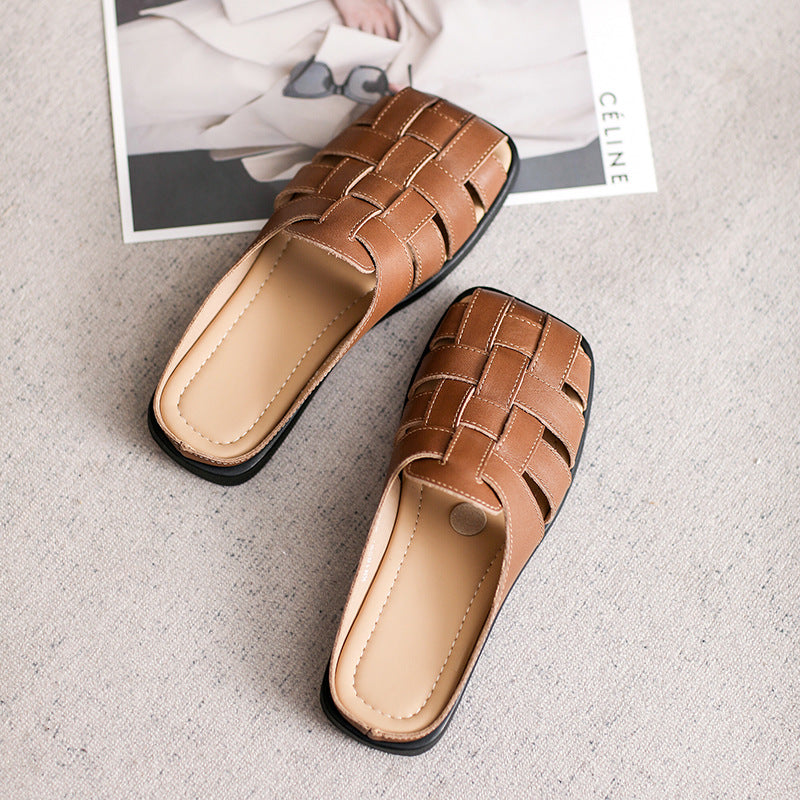 Women Summer Platied Leather Casual Slides-RAIIFY