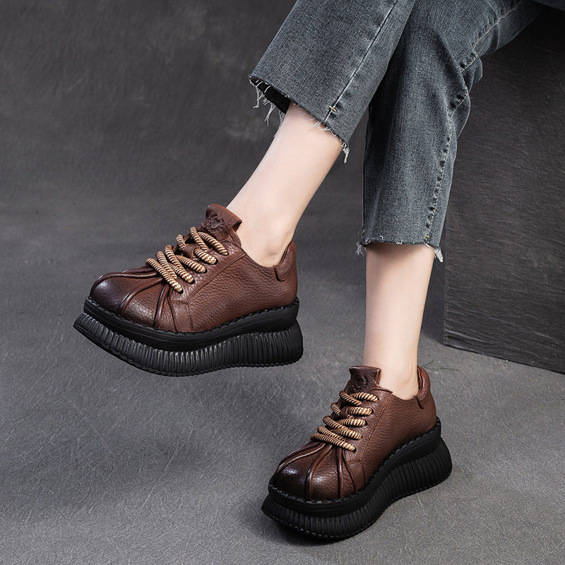 Women Retro Leather Soft Platform Casual Shoes-RAIIFY