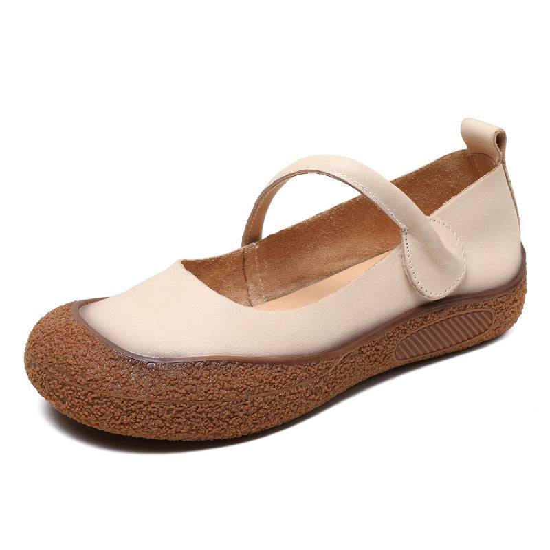 Women Retro Leather Soft Flat Casual Shoes-RAIIFY