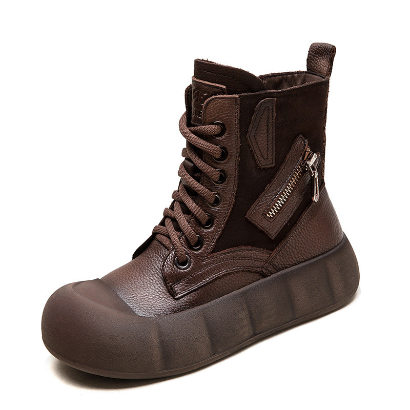 Women Retro Soft Leather Ankle Combat Boots-RAIIFY