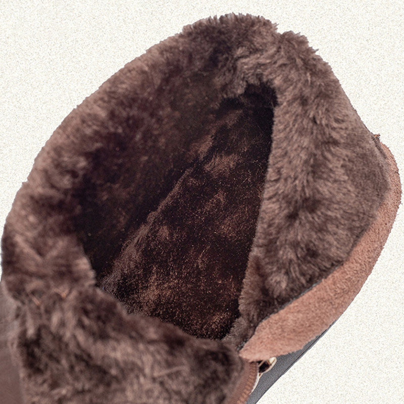 Women's Minimalist Plain Leather Furred Ankle Snow Boots
