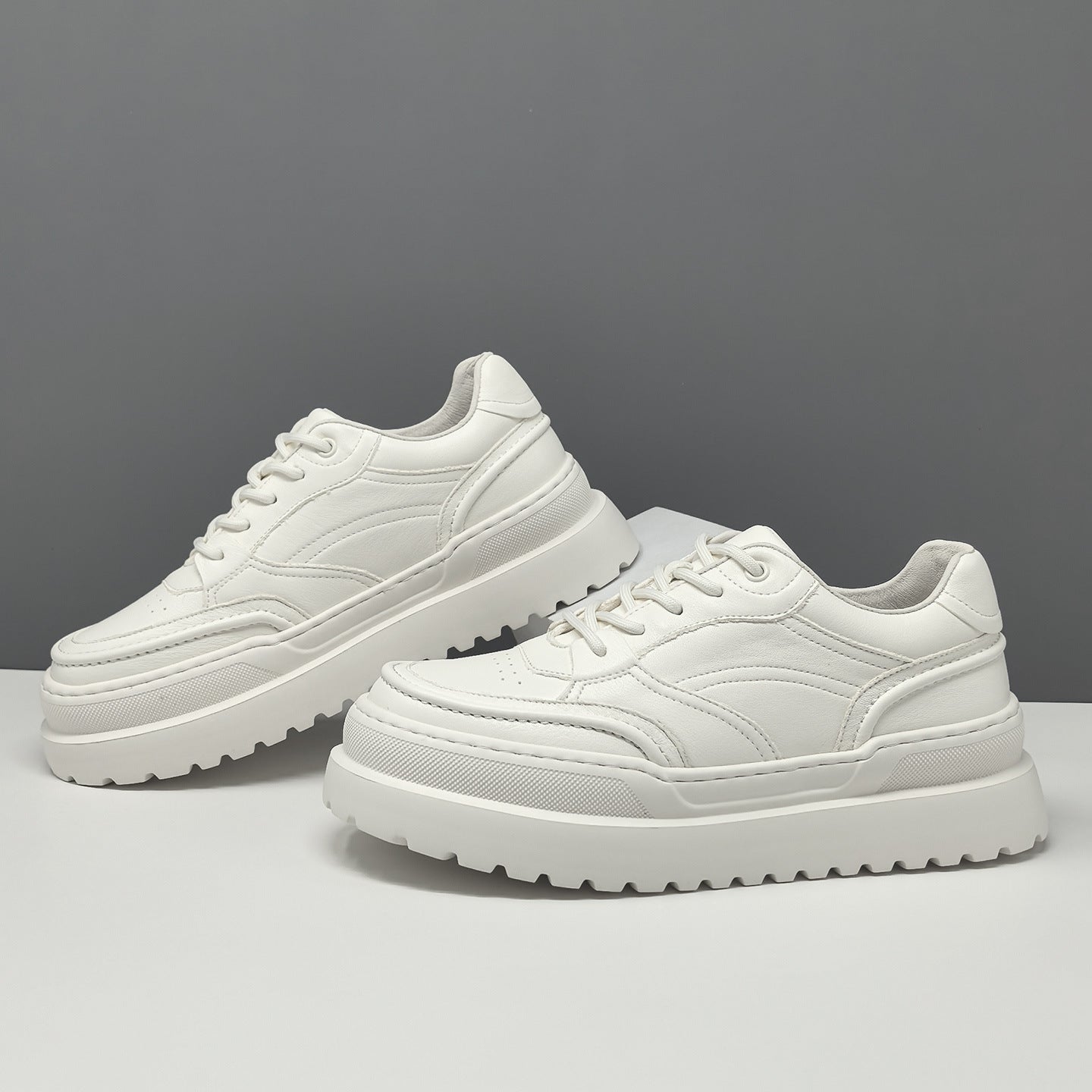 Men's Minimalist Plain Leather Thick Soled Casual Shoes-RAIIFY