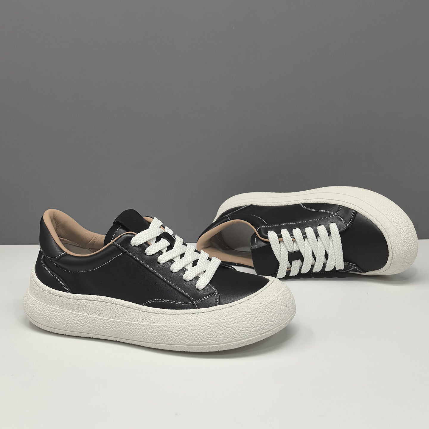 Men's Minimalist Plain Leather Low Top Casual Shoes-RAIIFY
