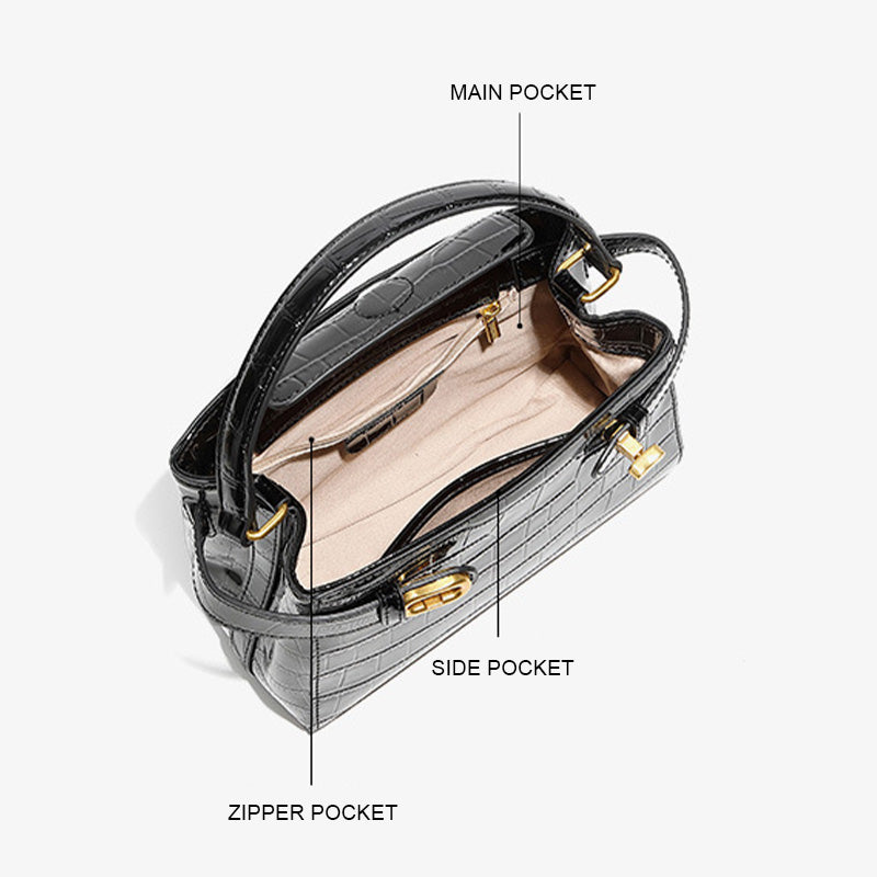 Women’s Crocodile Embossed Leather Mini Square Bag-RAIIFY