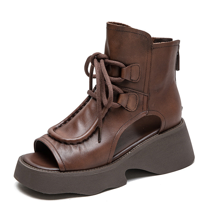 Women Retro Soft Leather High Top Platform Sandals-RAIIFY