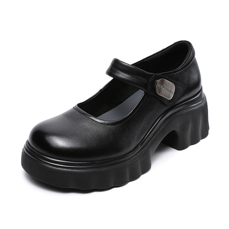 Women Fashion Leather Buckle Velcro Tape Mary Jane Shoes-RAIIFY