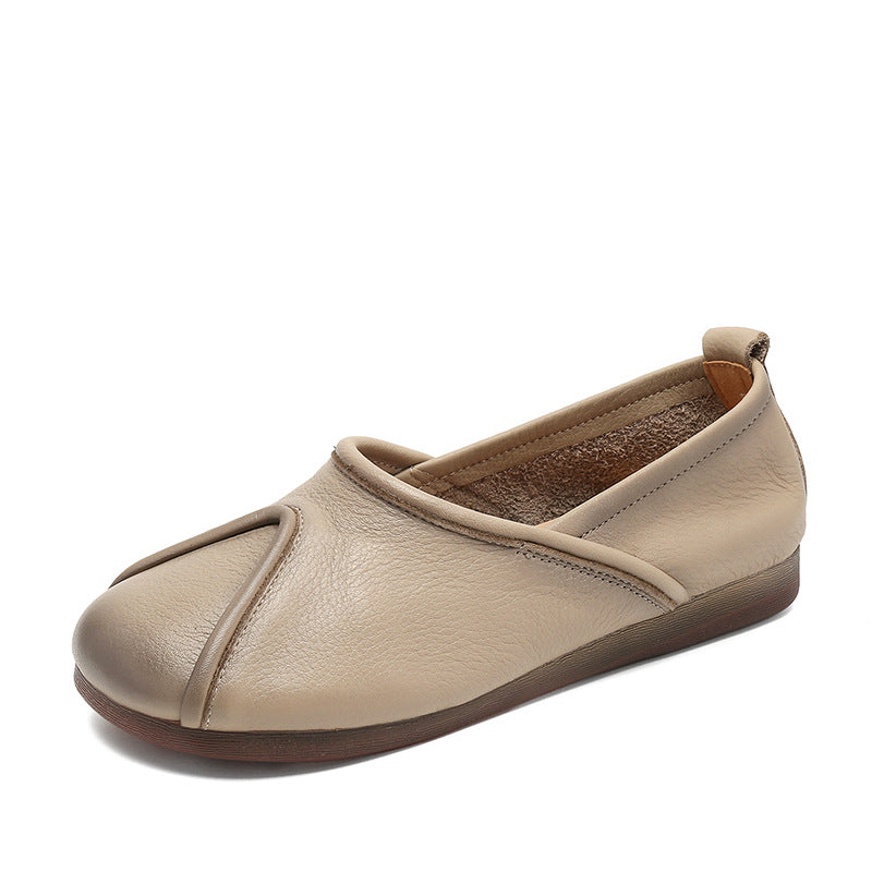 Women Retro Solid Leather Soft Casual Flats-RAIIFY