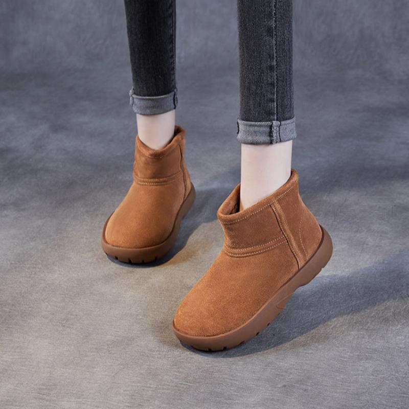 Women Vintage Solid Suede Soft Ankle Snow Boots-RAIIFY