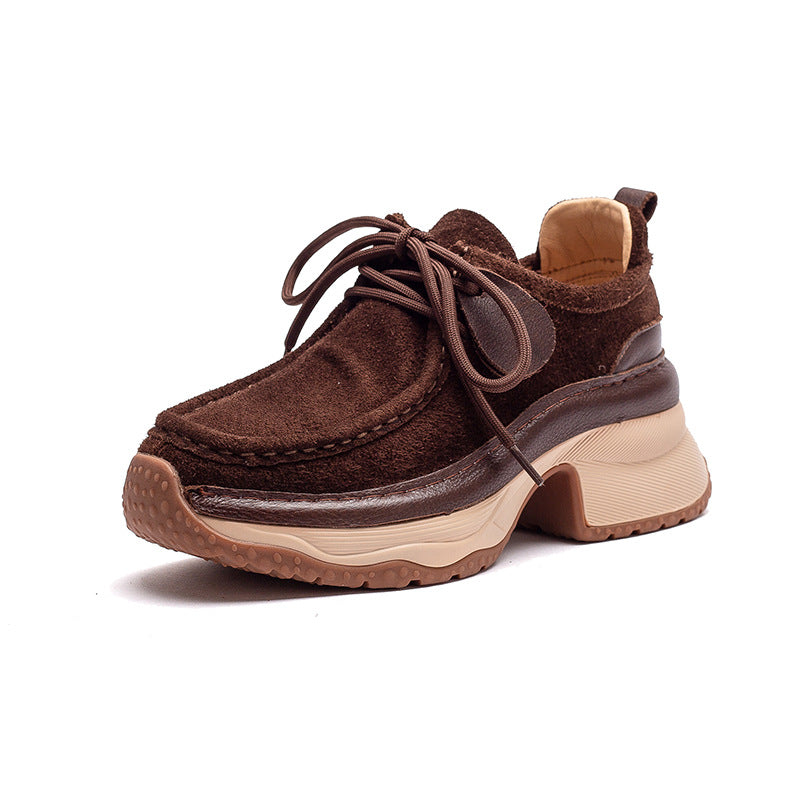 Women Genuine Leather Thick Sole Breathable Casual Lace Up Shoes-RAIIFY