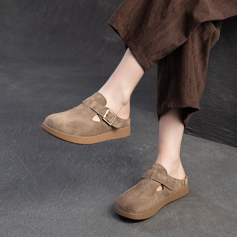 Women Vintage Solid Leather Casual Mules-RAIIFY