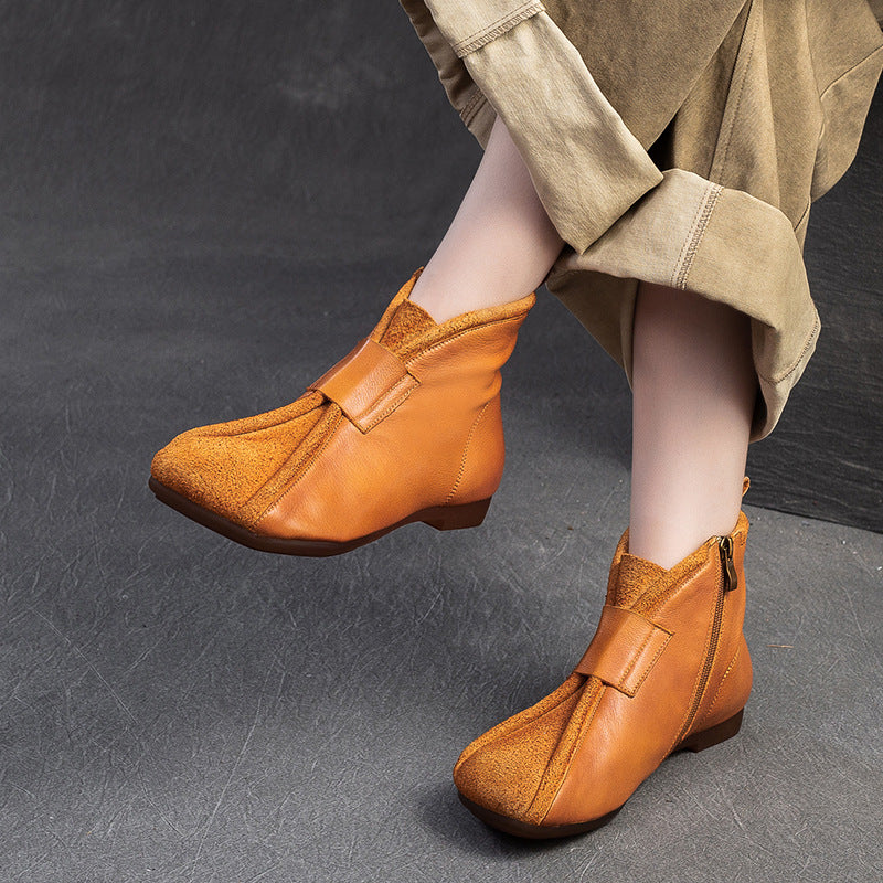 Women Vintage Leather Soft Flat Ankle Boots-RAIIFY