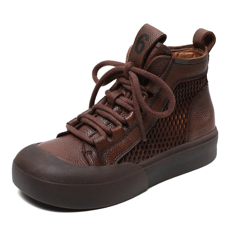 Women Summer Leather Breathable Mesh Casual Boots-RAIIFY