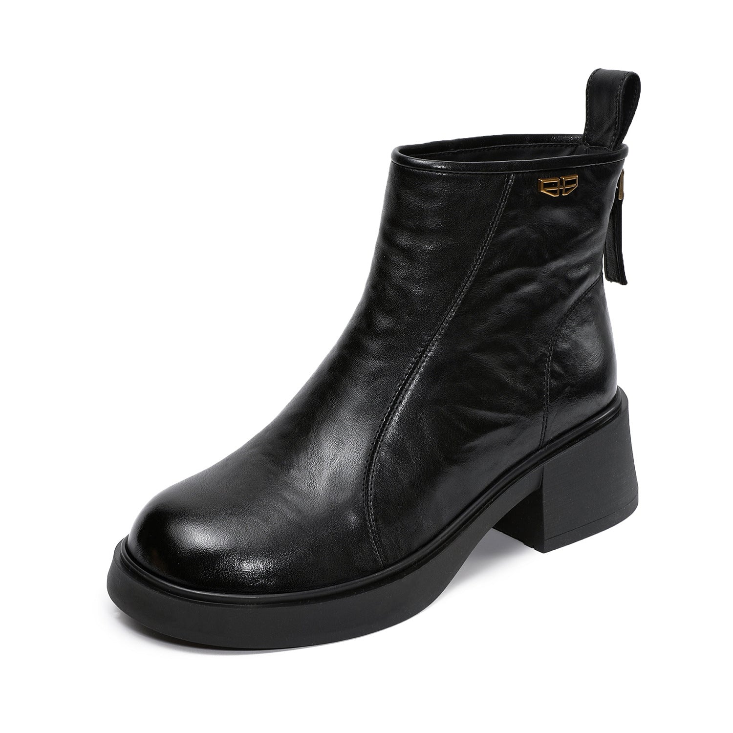 Women's Plain Leather Furred Winter Ankle Boots-RAIIFY