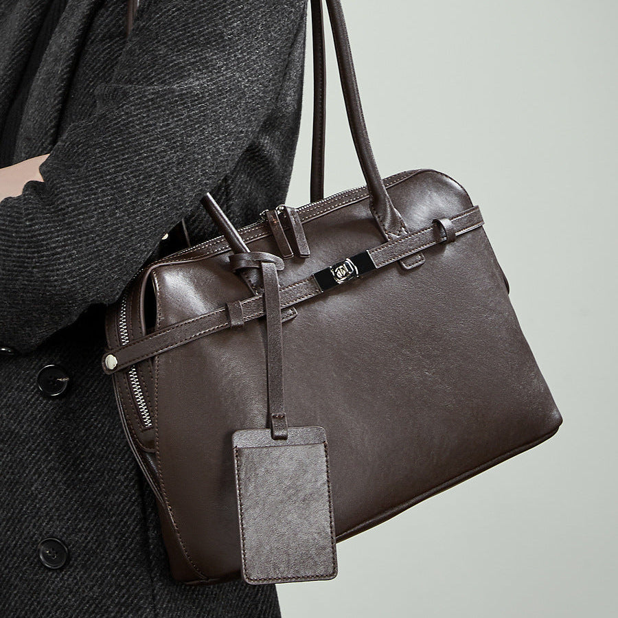 Women's Plain Leather Tote Handbag Shoulder Bag-RAIIFY