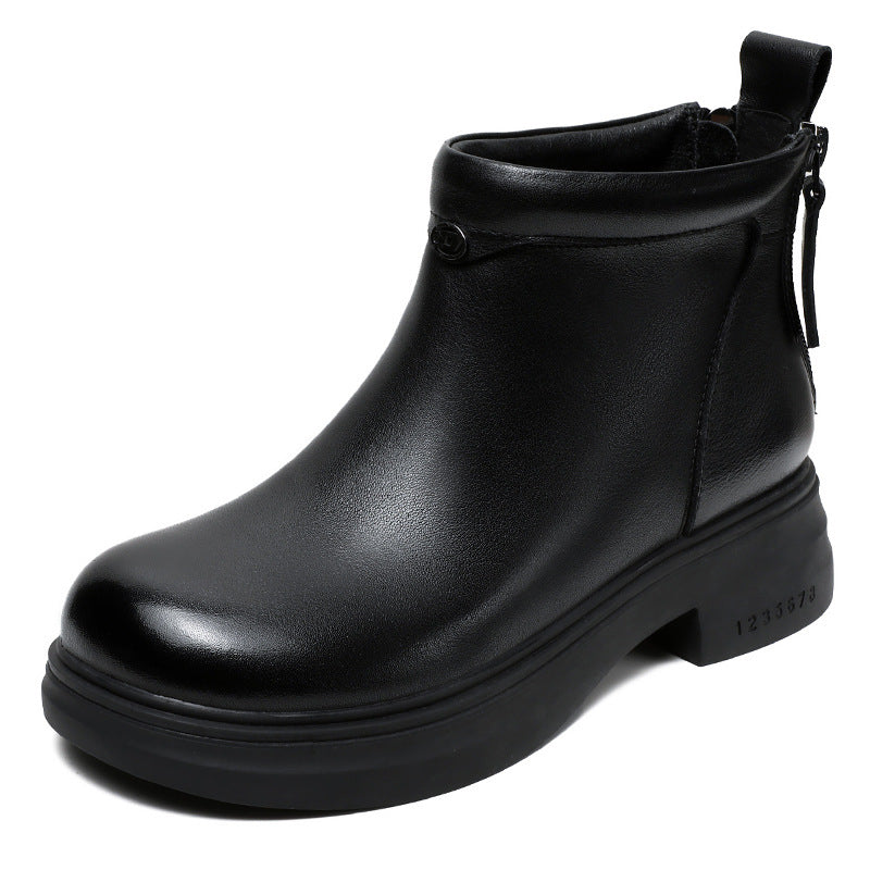 Women Solid Leather Back Zipper Ankle Boots-RAIIFY