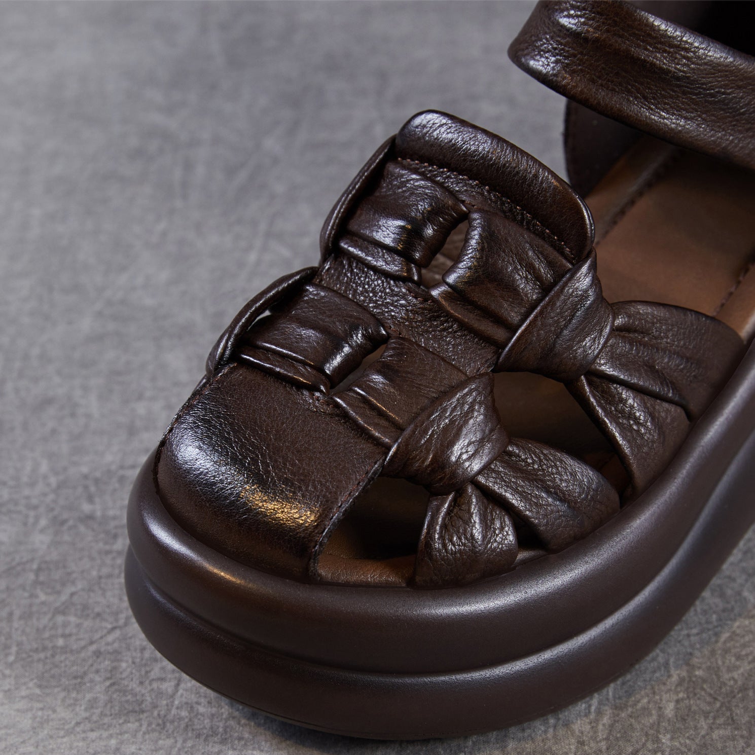 Women's Genuine Leather Retro Thick Sole Mary Jane Fisherman Sandals-RAIIFY