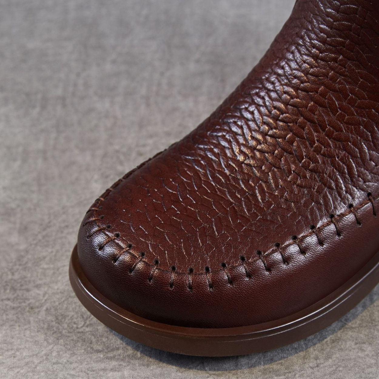Women's Vintage Woven Embossing Leather Mid-Calf Boots-RAIIFY