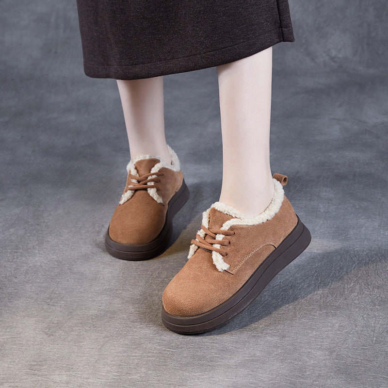 Women Solid Minimalism Suede Furred Winter Casual Shoes-RAIIFY