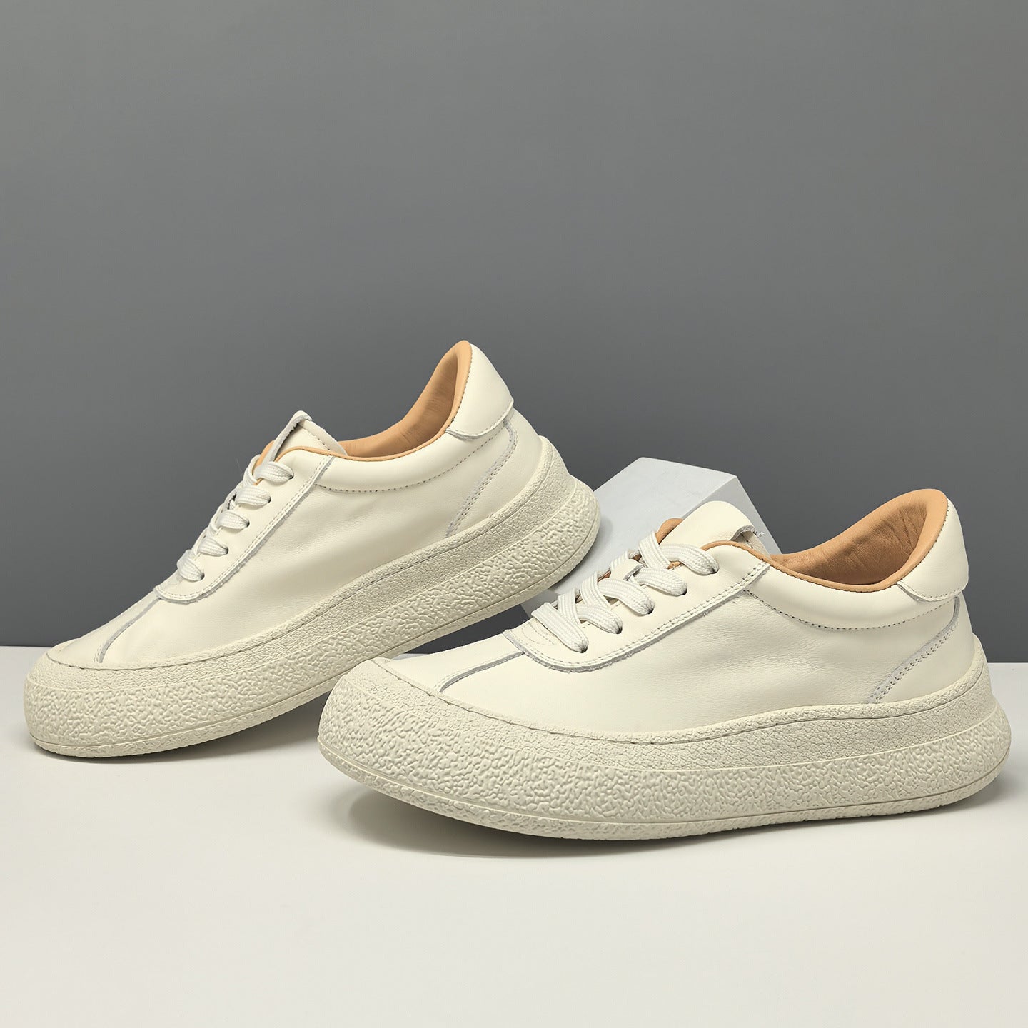 Men's Plain Leather Chunky Platform Casual Shoes-RAIIFY