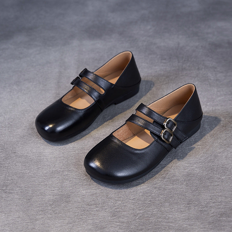 Women Simple Solid Leather Elegant Casual Flats-RAIIFY