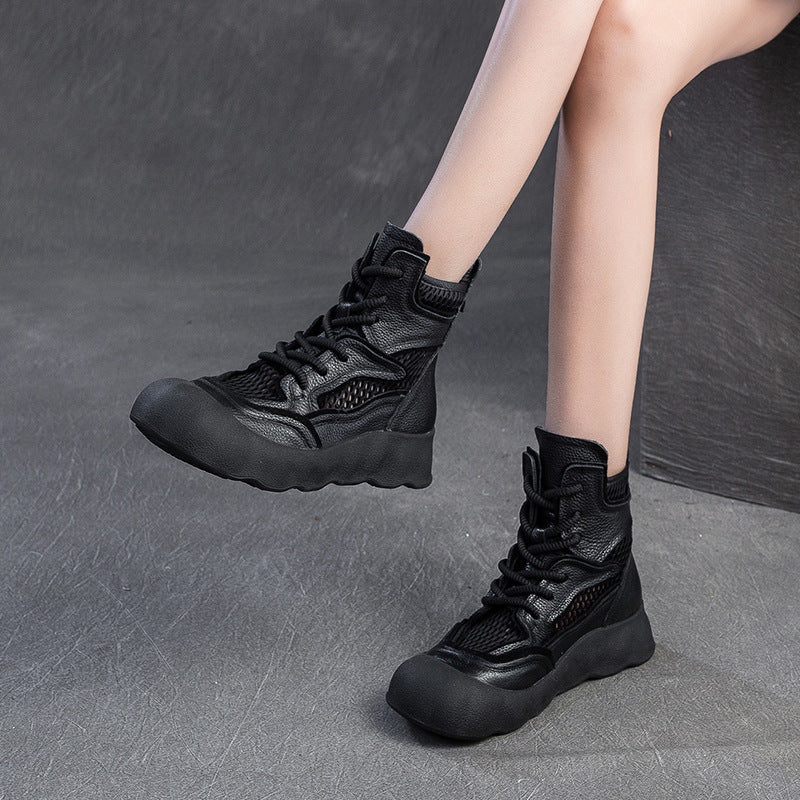 Women Plain Leather Breathable Mesh Casual Boots-RAIIFY