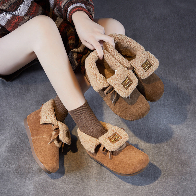 Women's Minimalism Solid Suede Soft Furred Ankle Snow Boots-RAIIFY