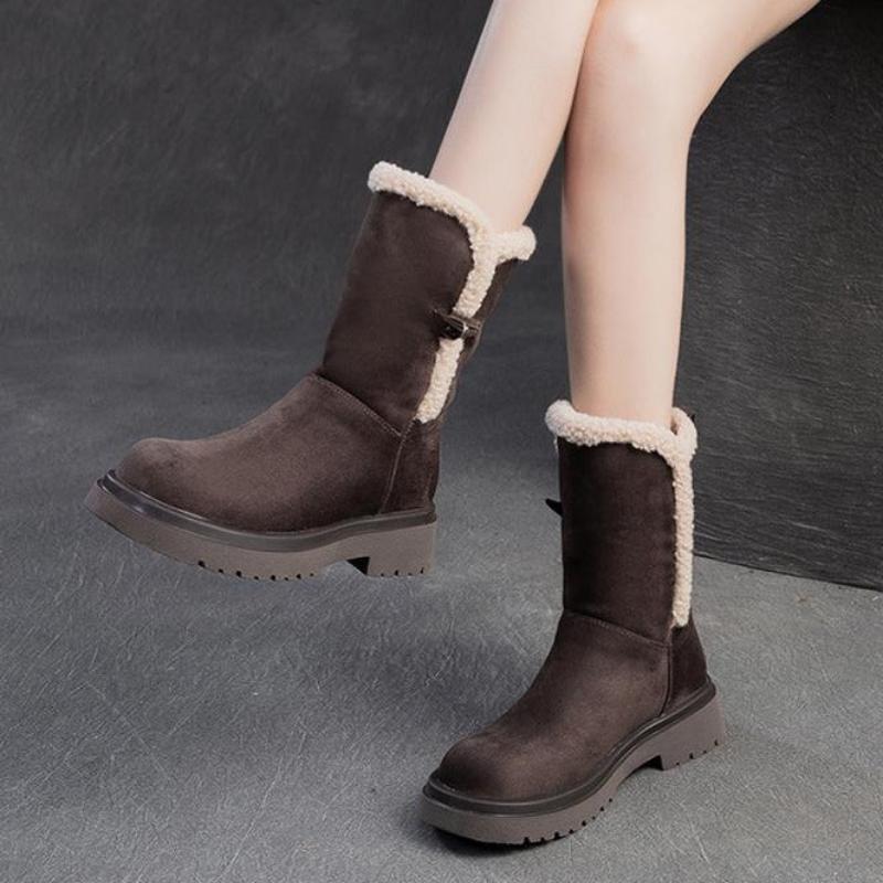 Women Vintage Leather Casual Soft Snow Boots-RAIIFY