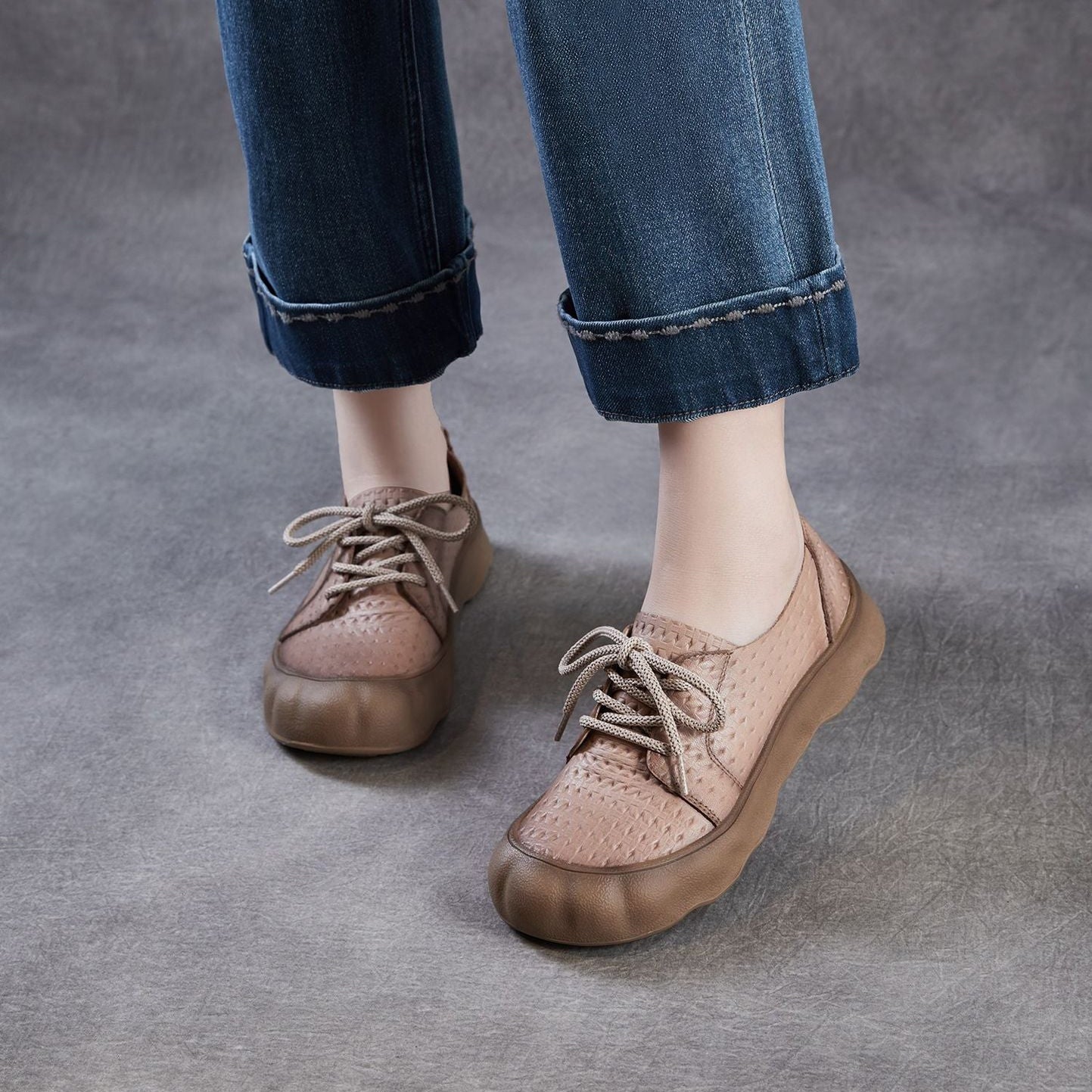 Women's Retro Plaited Embossed Leather Casual Shoes-RAIIFY