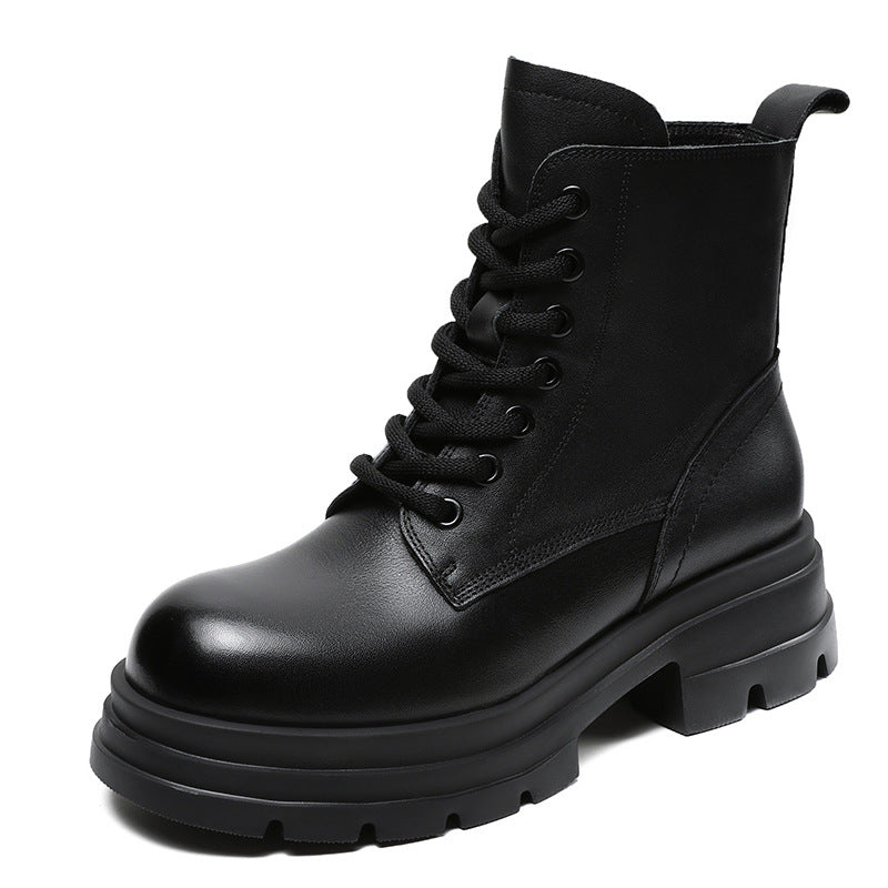 Women Minimalism Solid Leather Thick Soled Boots-RAIIFY