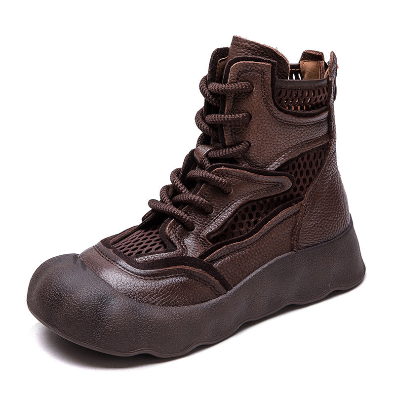 Women Plain Leather Breathable Mesh Casual Boots-RAIIFY