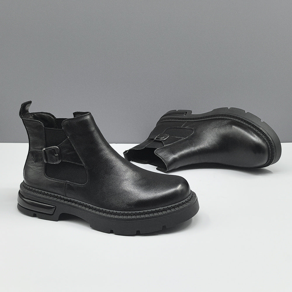 Men Vintage Solid Leather Casual Ankle Boots-RAIIFY