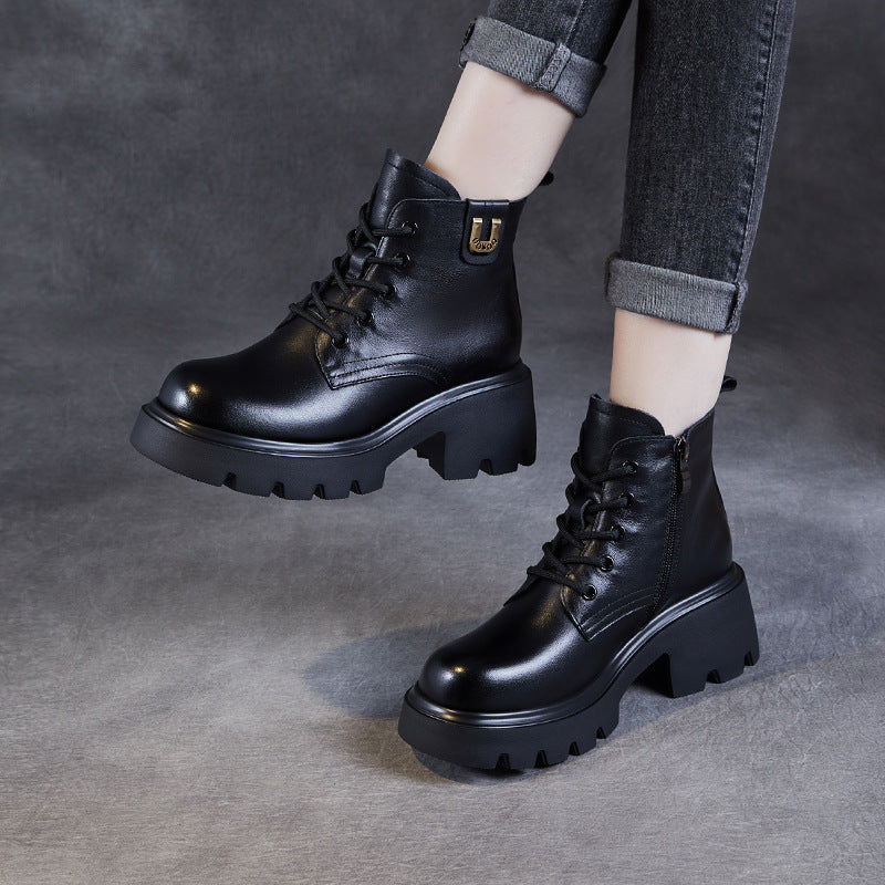 Women Vintage Quilted Leather Casual Ankle Boots-RAIIFY