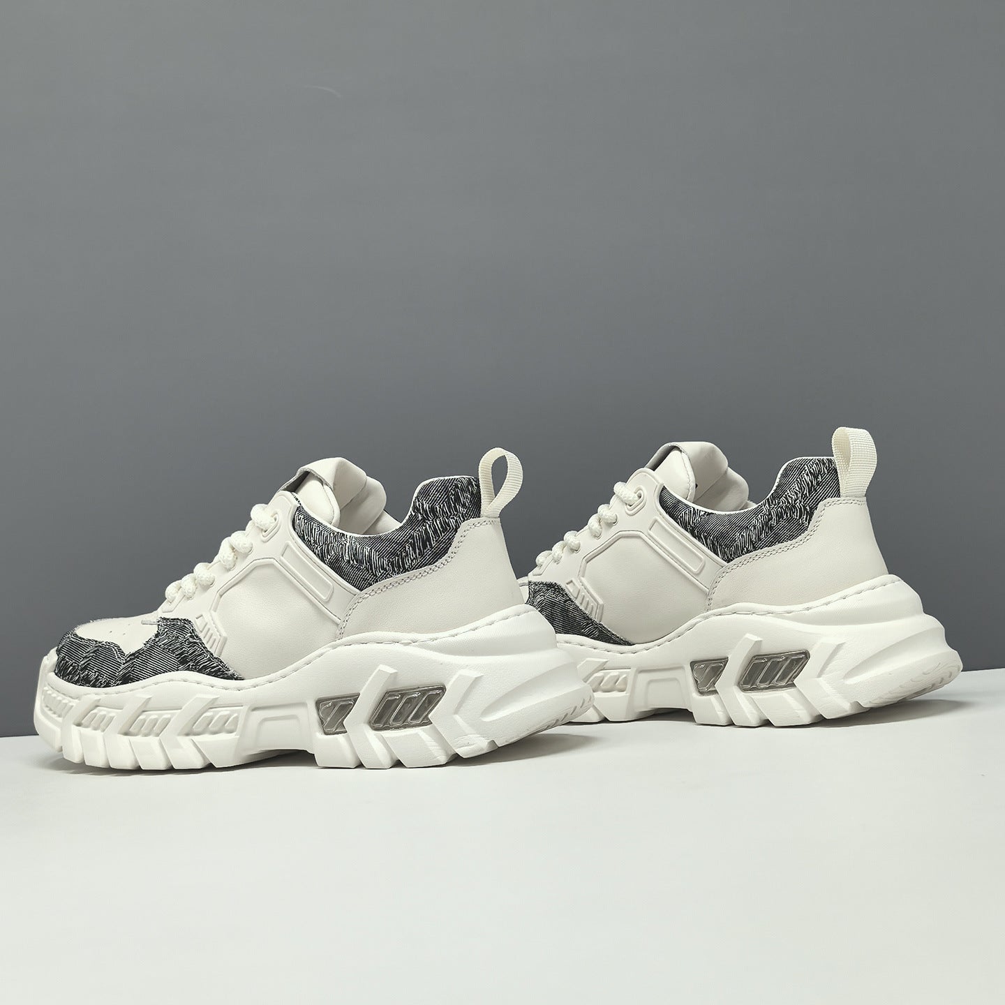 Men's Leather & Fabric Chunky Platform Dad Sneakers-RAIIFY