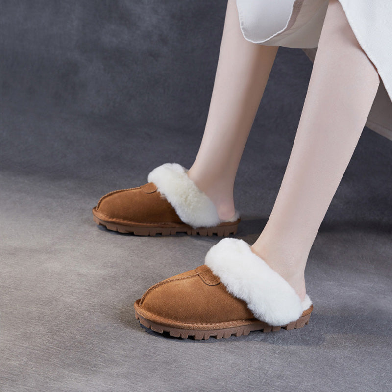 Women Minimalism Solid Suede Soft Furred Slippers-RAIIFY