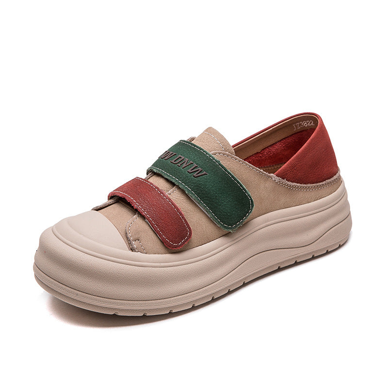 Women Fashion Leather Velcro Tape Flat Casual Shoes-RAIIFY