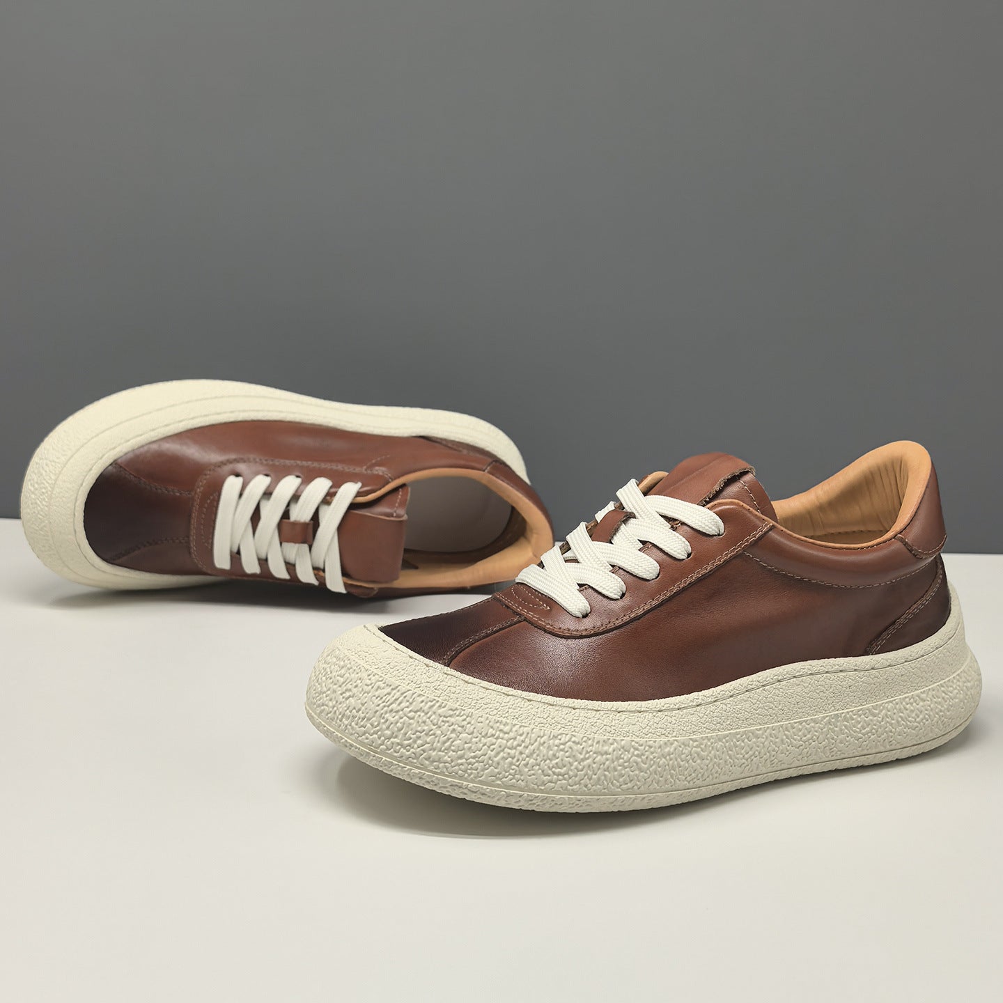 Men's Plain Leather Chunky Platform Casual Shoes-RAIIFY