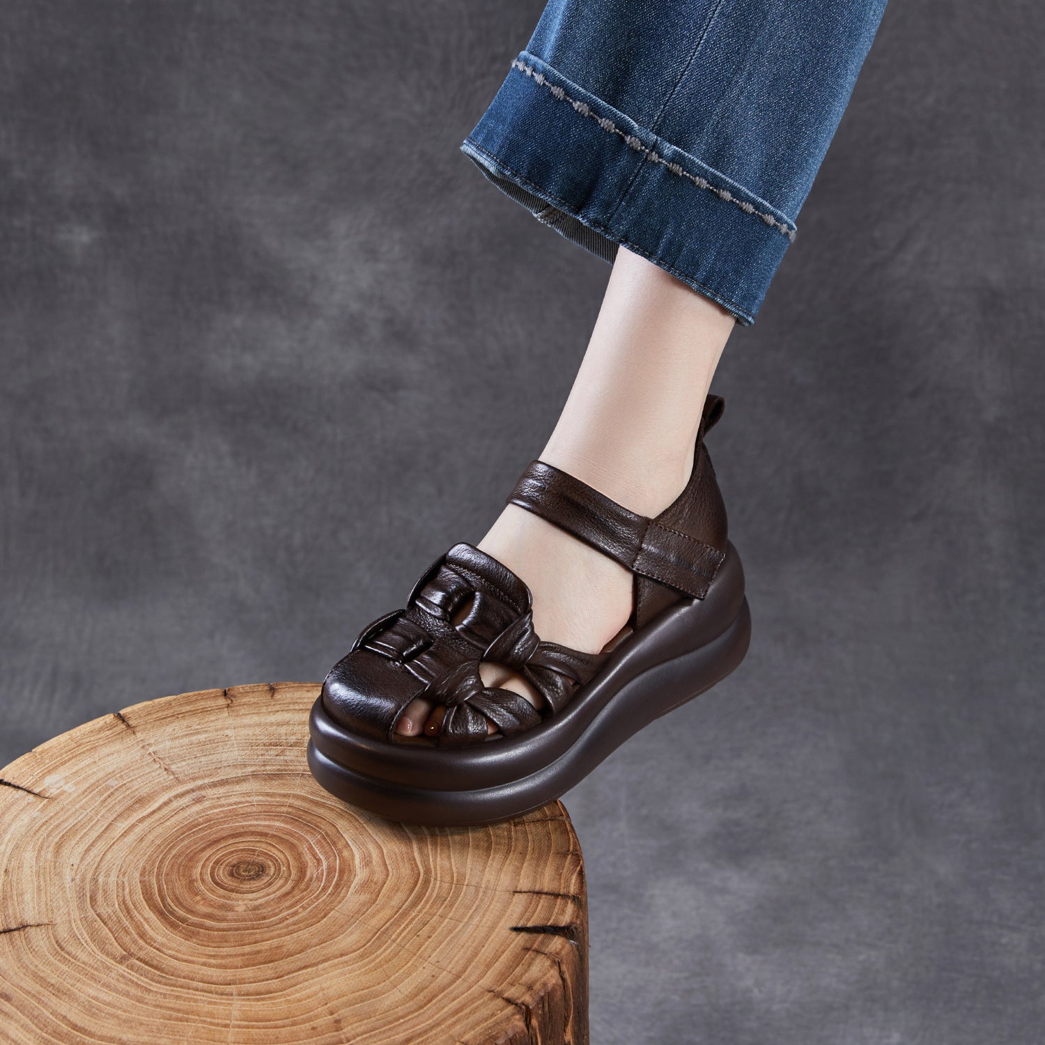 Women's Genuine Leather Retro Thick Sole Mary Jane Fisherman Sandals-RAIIFY