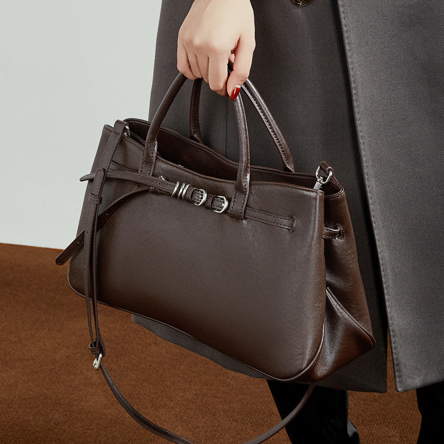 Women's Minimalist Plain Leather Satchel Bag-RAIIFY