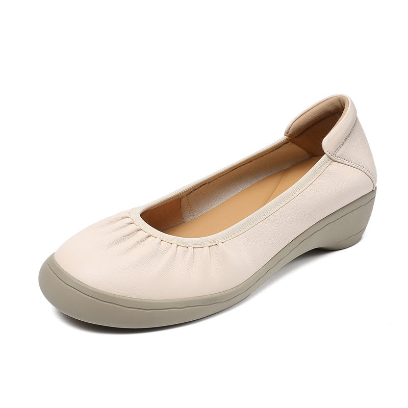 Women Solid Soft Leather Low Wedge Casual Shoes-RAIIFY