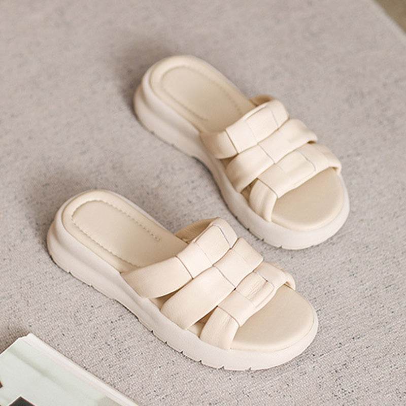 Women Summer Soft Sheepskin Casual Slides Sandals-RAIIFY