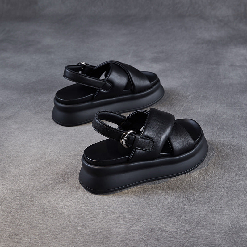 Women's Summer Minimalism Leather Platform Sandals-RAIIFY