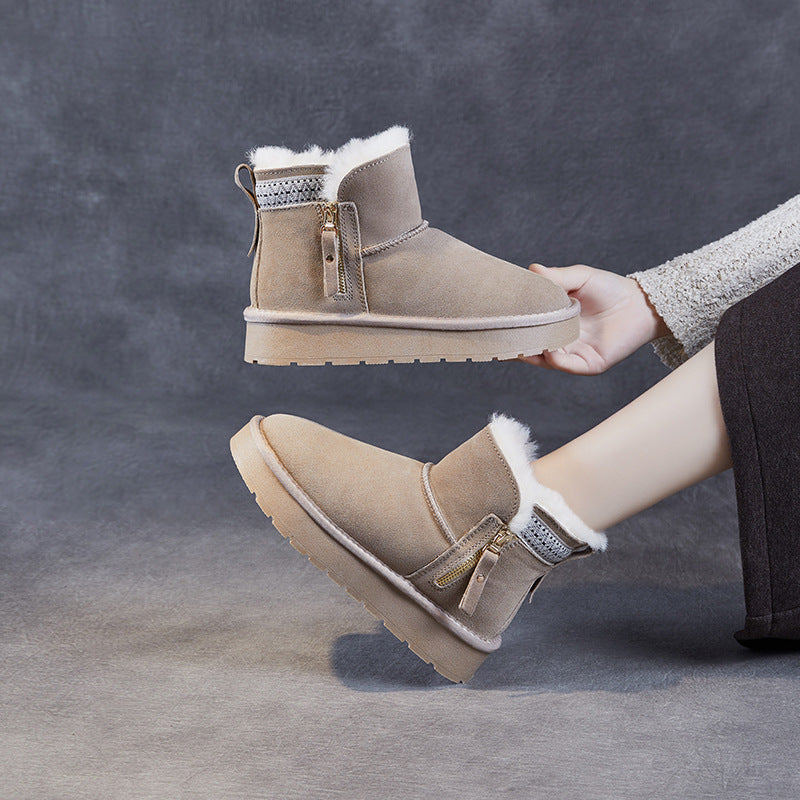 Women Minimalism Solid Suede Furred Ankle Snow Boots-RAIIFY