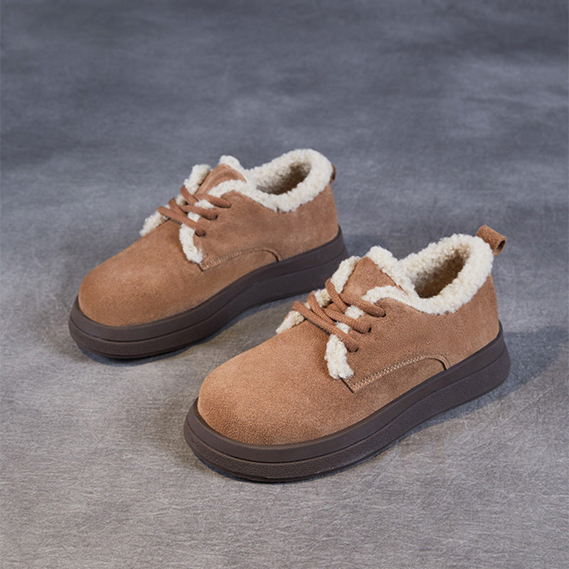 Women Solid Minimalism Suede Furred Winter Casual Shoes-RAIIFY